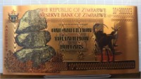 24K gold-plated bank note Zimbabwe one millillion
