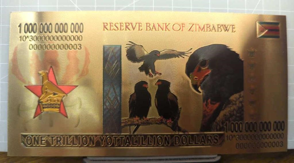 24K gold-plated bank note Zimbabwe one trillion