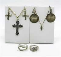 Sterling Cross Necklaces, Rings & Earrings