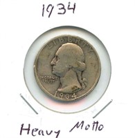 1934 Washington Silver Quarter - Heavy Motto