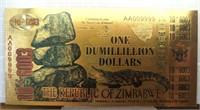 24K gold-plated bank note Zimbabwe one