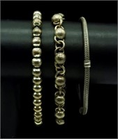 (3) Sterling Vintage Bracelets-Silver Beads