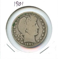 1901 Barber Silver Half Dollar