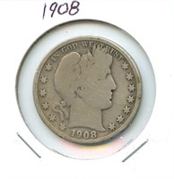 1908 Barber Silver Half Dollar