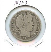 1911-S Barber Silver Half Dollar