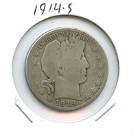 1914-S Barber Silver Half Dollar