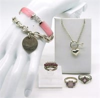Pink Jade 925 Bracelet, Rings & Necklace