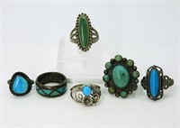 (6) Vintage 925 Turquoise Rings