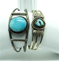 Two Sterling, Vintage Turquoise Cuffs
