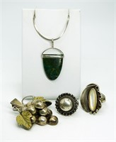 Vintage 925 Rings, Grape Brooch & Necklace