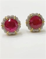 Natural Burma Ruby 10.97 Cts Gold & Diamond Earrin