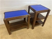 (2) Blue Glass Top End Tables
