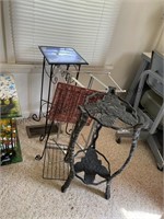 Wrought iron planter stand, metal and wicker,