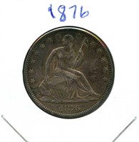 1876 Seated Liberty Silver Half Dollar