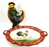 Rooster Platter & Ceramic Rooster