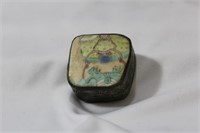 Chinese Porcelain Top Metal Pill or Trinket Box