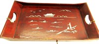 Teak & Mother of Pearl Inlay Tray, Worn