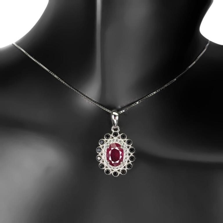 Natural Red Ruby & Black Spinel Necklace