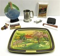 Vintage Items,Tin Tray,Decanter No Top,Miller Card