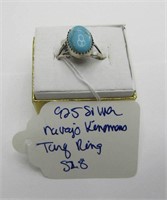 925 Silver Navajo Kingman Turquoise Ring Sz8