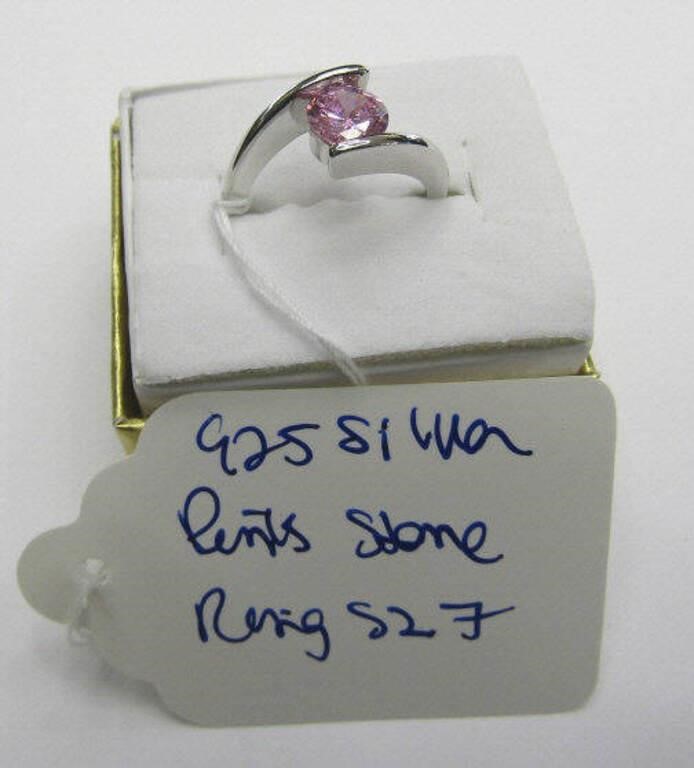 925 Silver Pink Stone Ring Sz 7