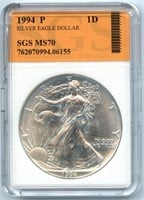 1994-P Silver Eagle Dollar SGS MS70