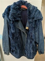 DENIM AND FUR TYPE COAT