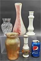 5 Vases - 24kt Spyropoulos, Milk Glass +