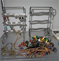 GROUP OF COSTUME JEWELRY, 2 EARRING RACKS