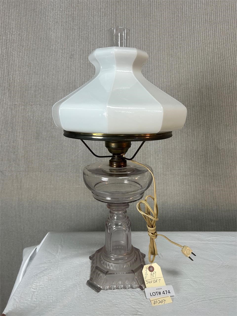 Vintage Glass Walling Hurricane Lamp Electric
