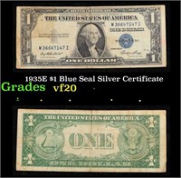 1935E $1 Blue Seal Silver Certificate Grades vf, v