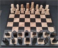 Beautiful Black & Beige Onyx Chess Set  Complete