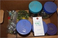 Box of Marbles and kitchenware