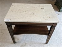 ACCENT TABLE WITH GRANITE TOP ON METAL CASTERS