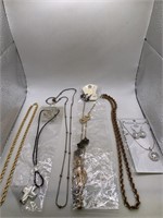 LOT OF NECKLACES & NECKLACE & EARRING SETS