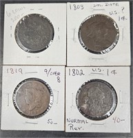 4 Large Classic Head Cents- 1802, 1803, 1805, 1819