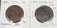 2 US Large Cents - 1801, 1810