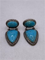 SIGNED STERLING SILVER & TURQUOISE PIERCED EARRING