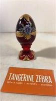 Fenton Hand Painted Amberina Glass Egg