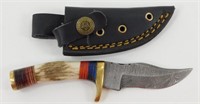 3" Damascus Blade Knife - Overall 6", Has a Stag