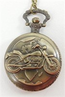 Quartz Pocket Watch with a Motorcycle on Cover -