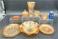 Jeannette Floragold Iridescent Bowls, Vase, Etc
