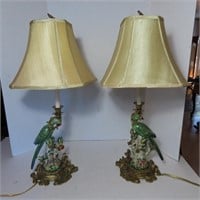 Matched Pair Majolica Parrot