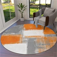 Orange Round Area Rug for Bedroom 4 ft Abstract Mo