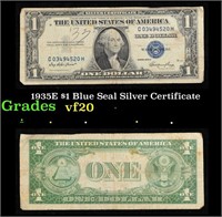 1935E $1 Blue Seal Silver Certificate Grades vf, v