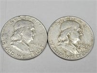 2-  1963 D Franklin Silver Half Dollar Coins