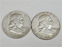 2-  1963 D Franklin Silver Half Dollar Coins