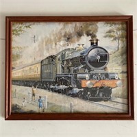 Train Print in Wood Frame behind Glass 10 x 9