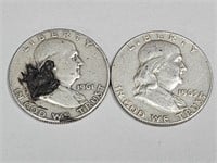 1961 D  & 63 D Franklin Silver Half Dollar Coin