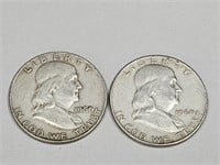 2- 1960 D Franklin Silver Half Dollar Coins